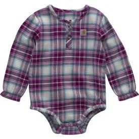 Infant Long-Sleeve Flannel Bodysuit - Plum Caspia 1