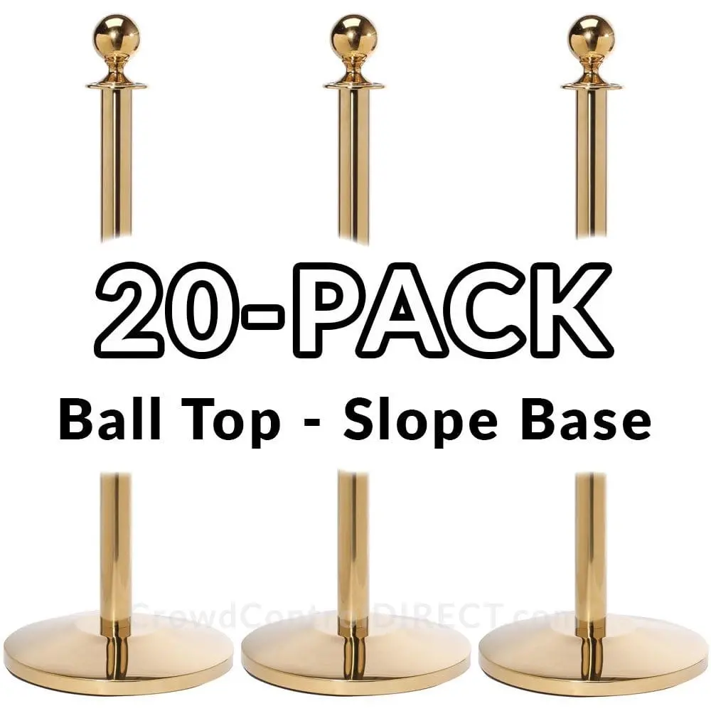 Economy Rope Stanchion Ball Top - Polished Brass - 20 Pack 1