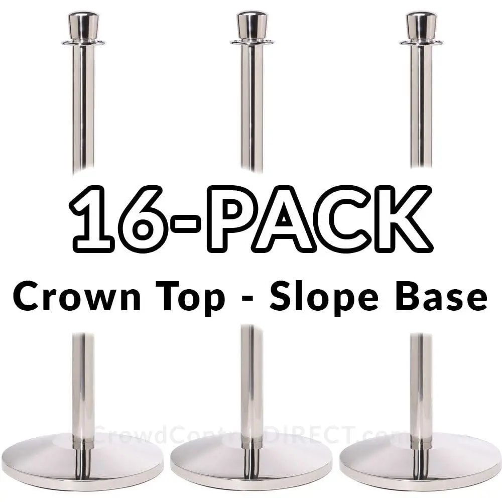 Economy Rope Stanchion Crown Top - Polished Steel - 16 Pack 1