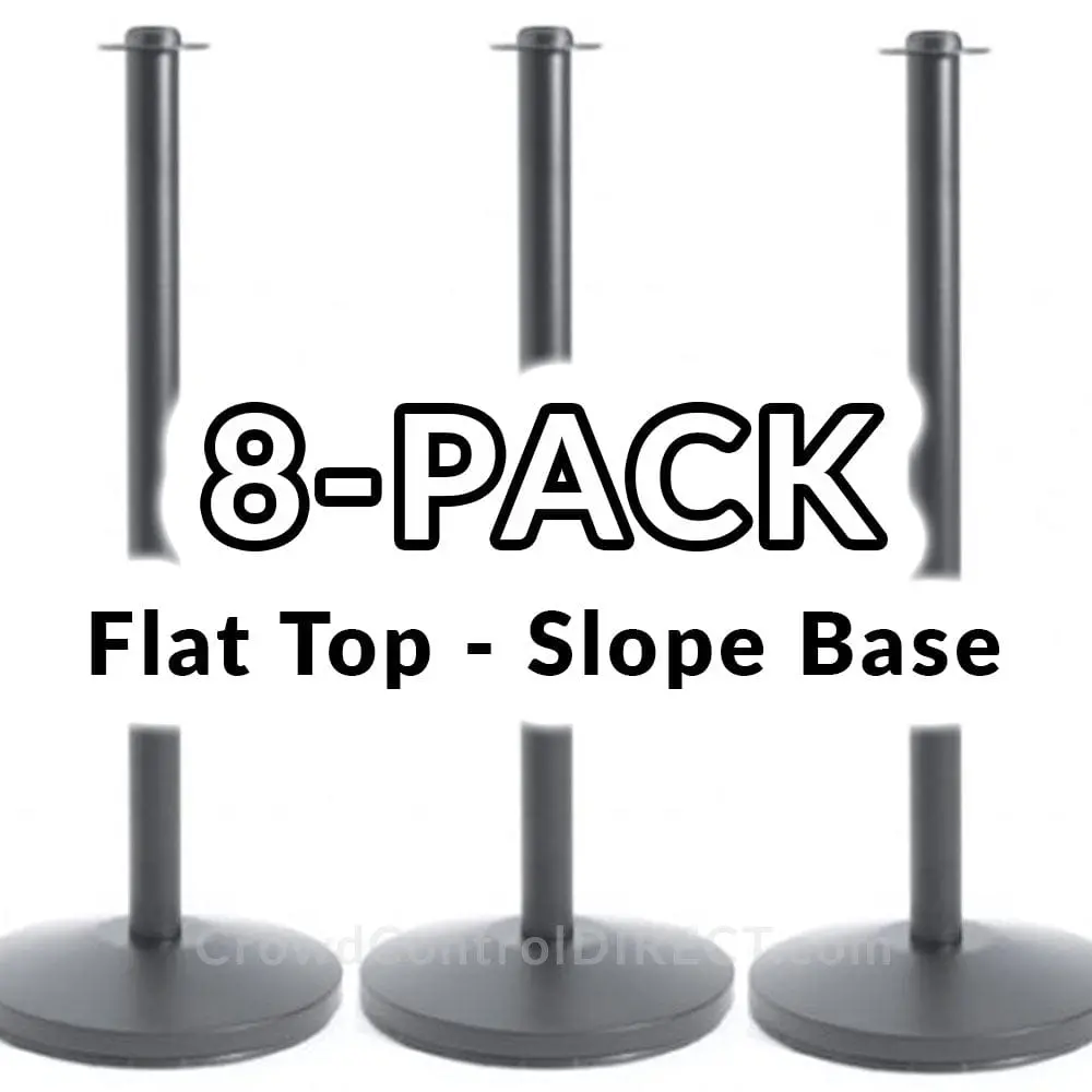 Economy Rope Stanchion Flat Top - Black - 8 Pack 1
