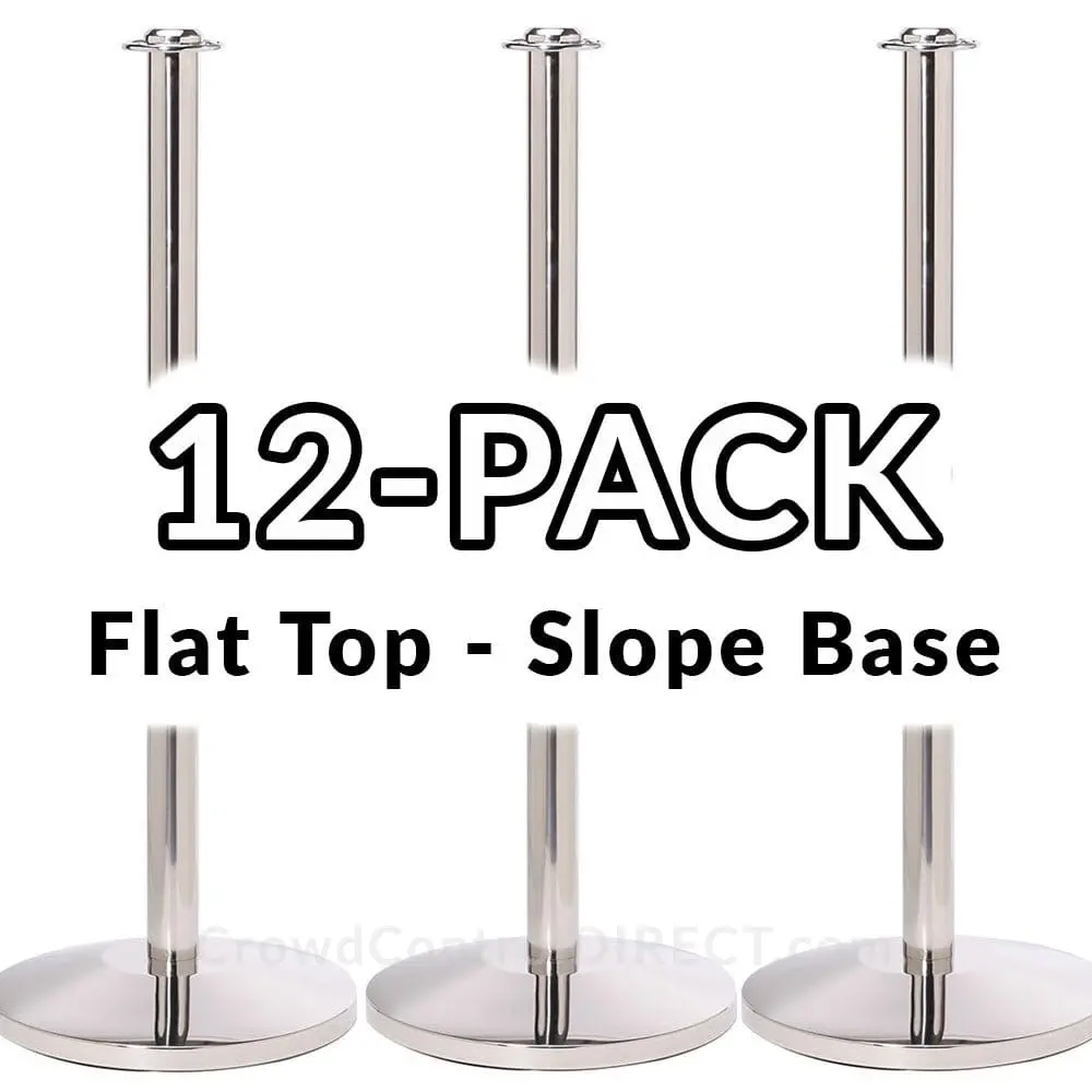 Economy Rope Stanchion Flat Top - Polished Steel - 12 Pack 1
