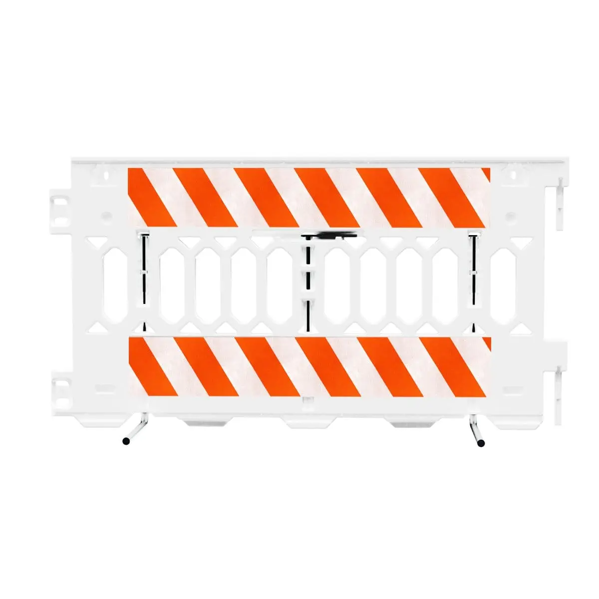 "Emergency Response Plastic Barrier Pathcade, 2008-W-Dgl, White. Two Sections Of Diamond Grade Striped Sheeting On One Side Of The Barricade, Left Top & Bottom One Side" 1