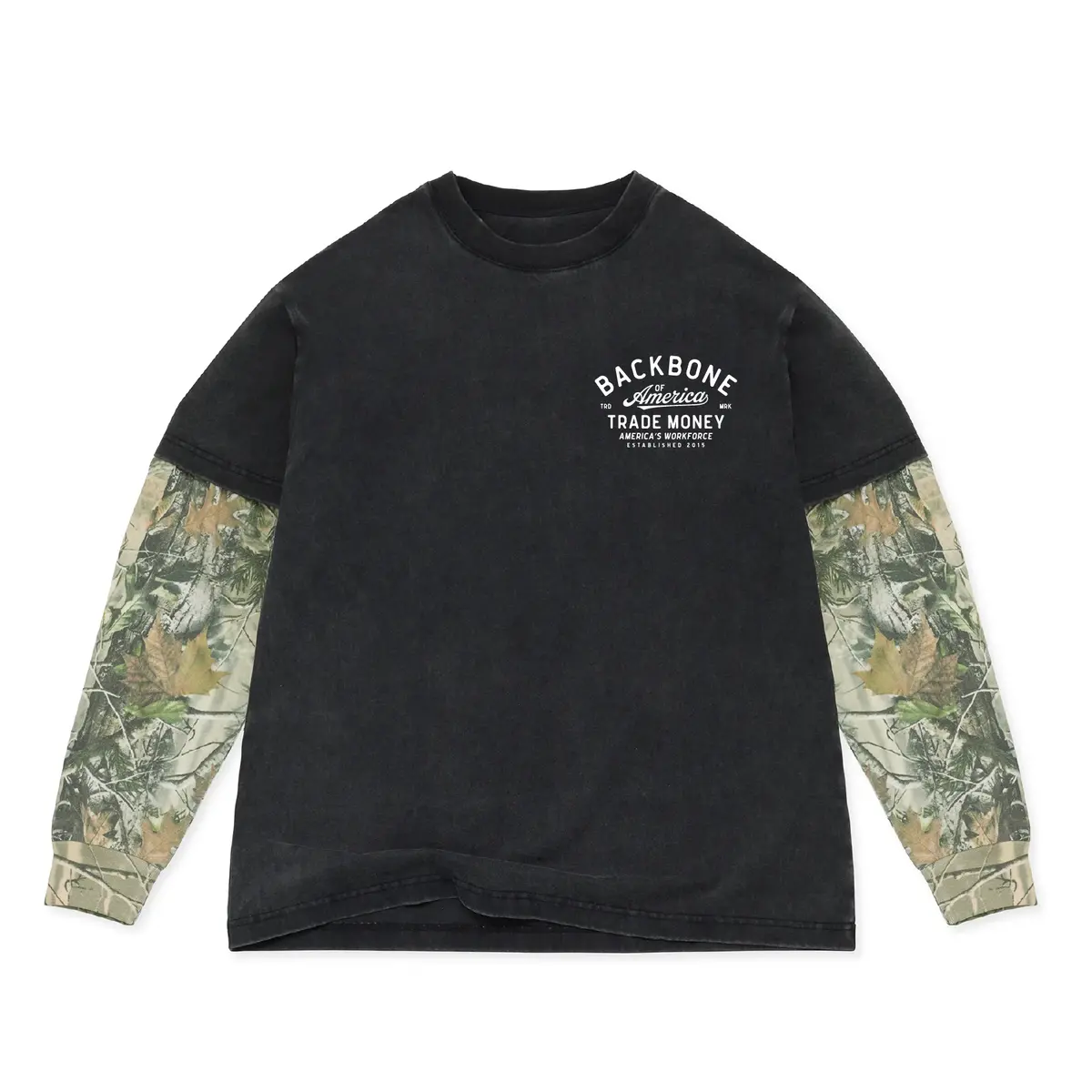 America's Workforce Heavy L/S Dual Tee, Black & Deadtree Camo 3