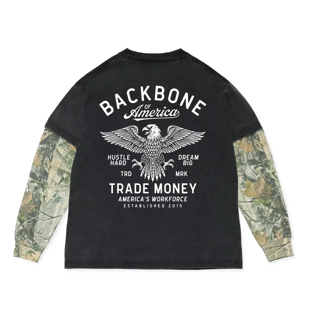 America's Workforce Heavy L/S Dual Tee, Black & Deadtree Camo 1