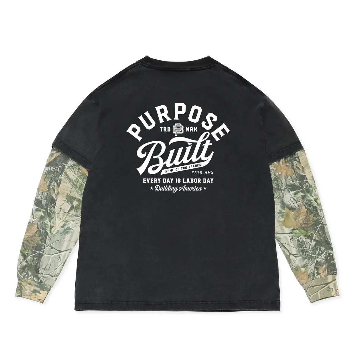 Script L/S Dual Tee, Black And Deadtree Camo 1
