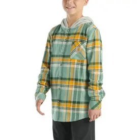 Youth Boys Long Sleeve Flannel Button Front Hooded Shirt - Patina 1