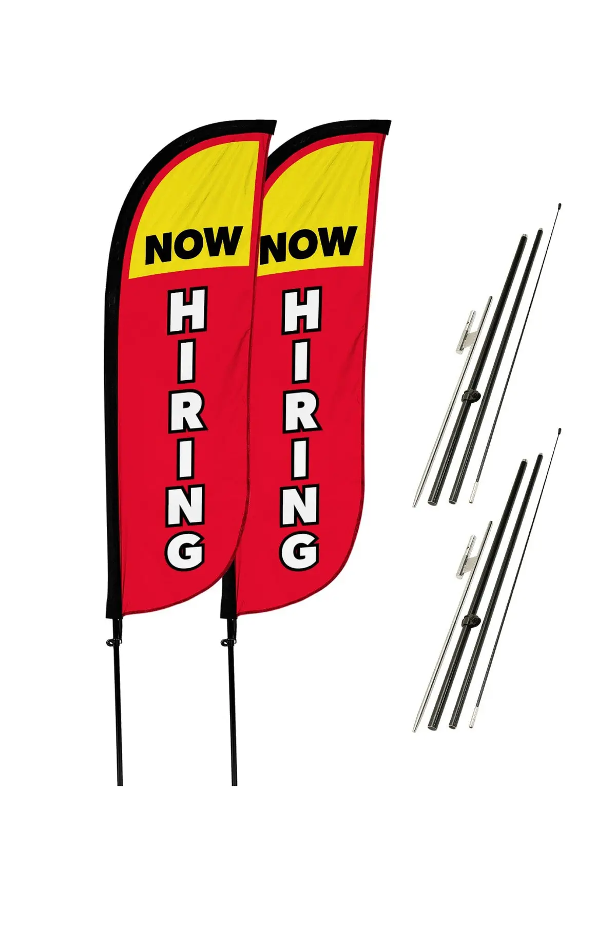Now Hiring Feather Flag - 2 Pack W/ Ground Spike Pole Set 1
