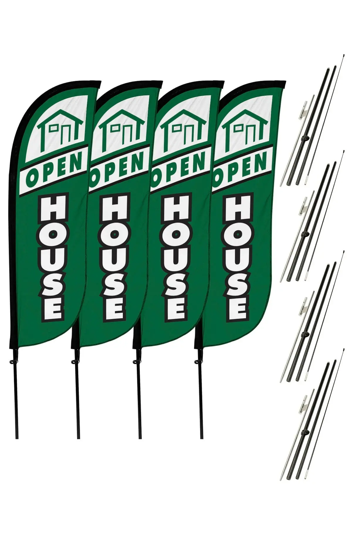 Open House Feather Flag - 4 Pack W/ Ground Spike Pole Set 1
