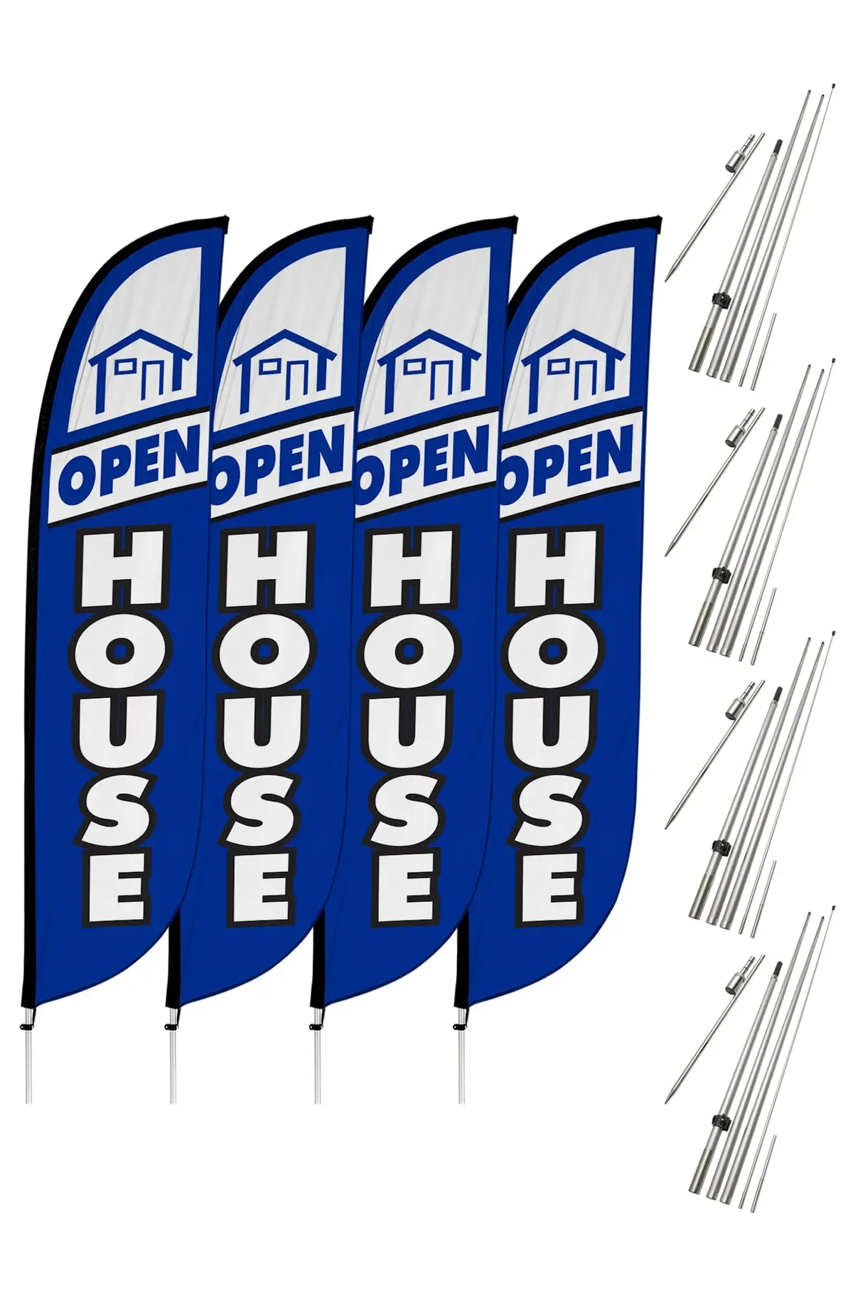 Open House Feather Flag - 4 Pack W/ Ground Spike Pole Set 4