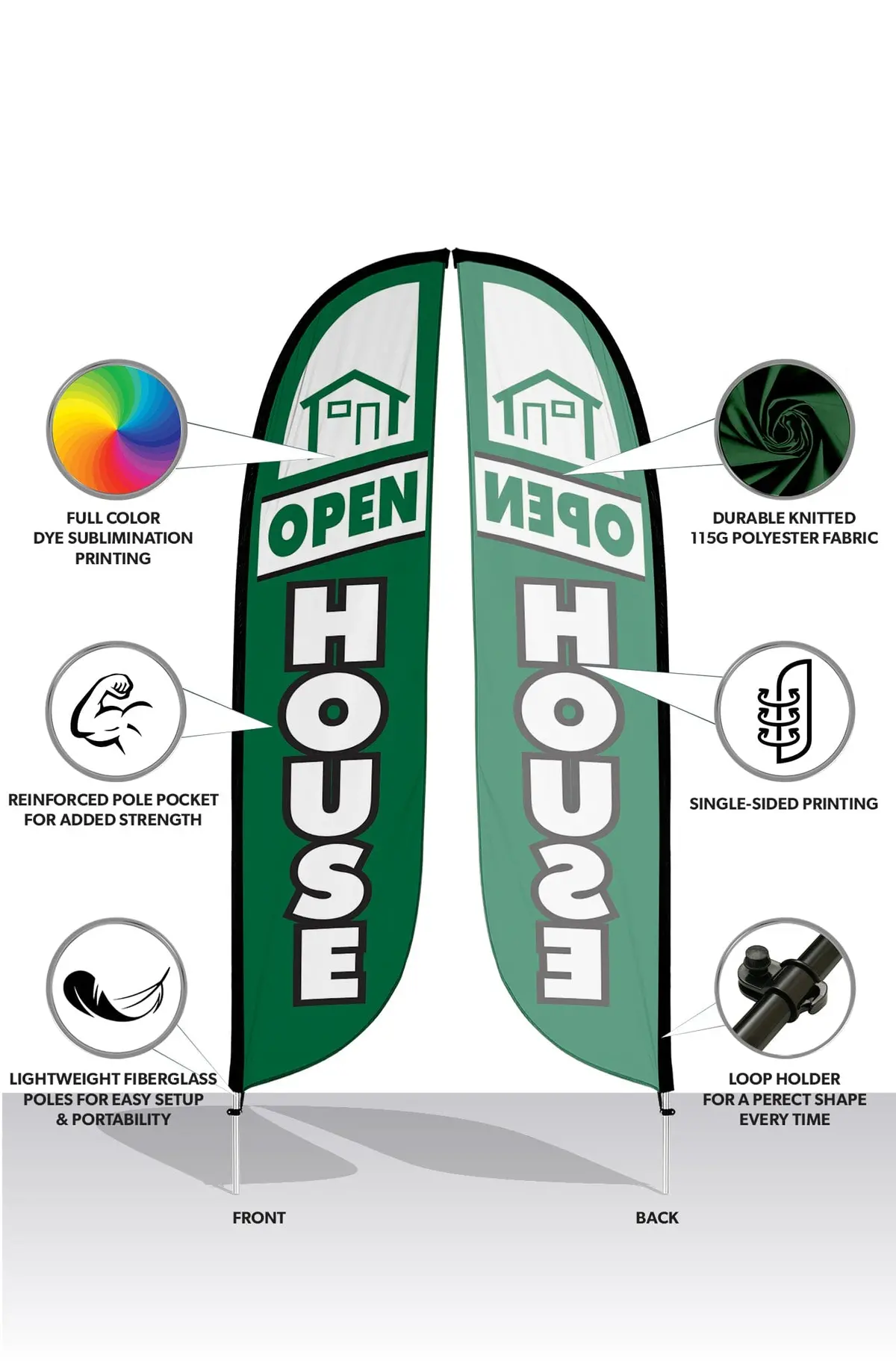 Open House Feather Flag - 4 Pack W/ Ground Spike Pole Set 3