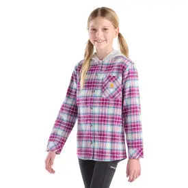 Youth Girls Long-Sleeve Flannel Button-Front Hooded Shirt - Crocus 1
