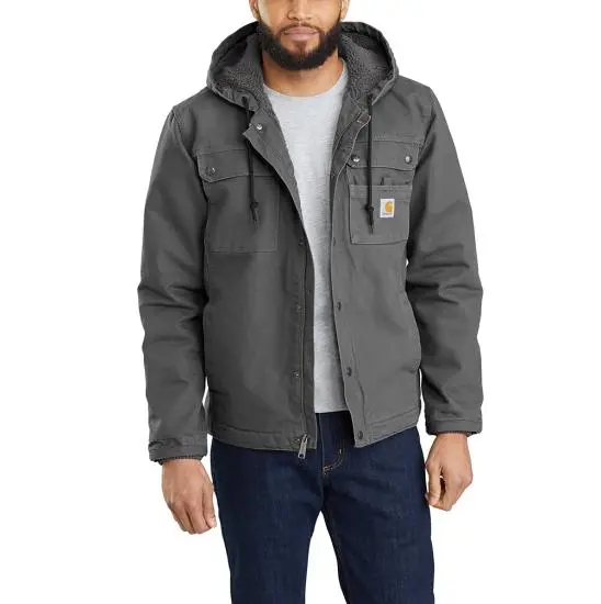 Men's Sherpa-Lined Utility Jacket - Relaxed Fit - Washed Duck, Black 2