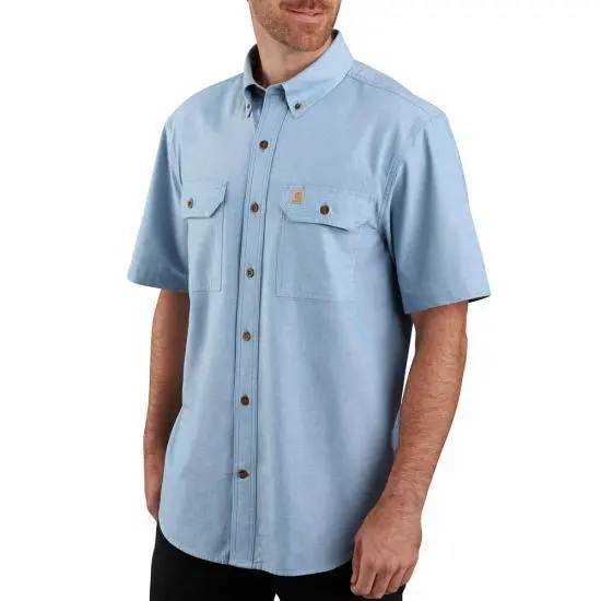 Loose Fit Midweight Chambray Short-Sleeve Shirt - Blue 1
