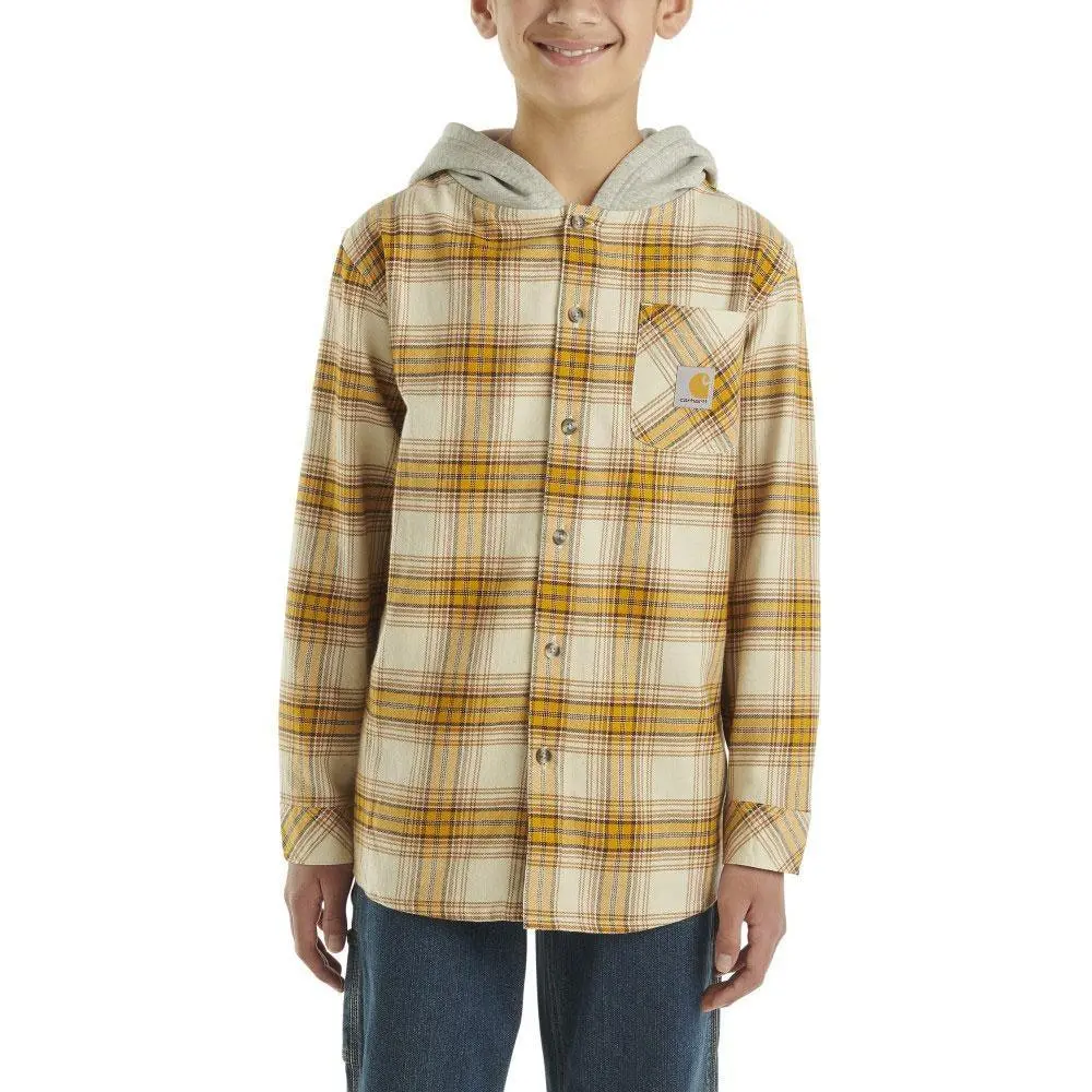 Youth Long Sleeve Hooded Flannel - Golden Yellow 1