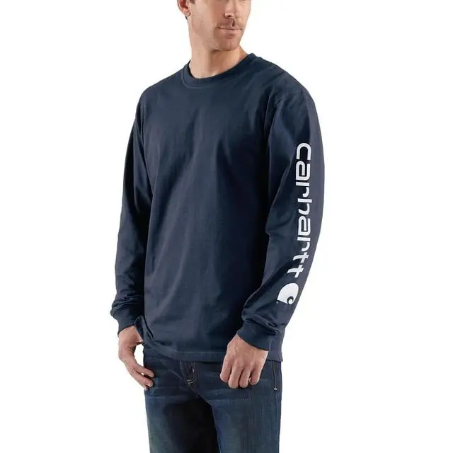 K231 - Loose Fit Heavyweight Long-Sleeve Logo Sleeve Graphic T-Shirt - Navy/White 1