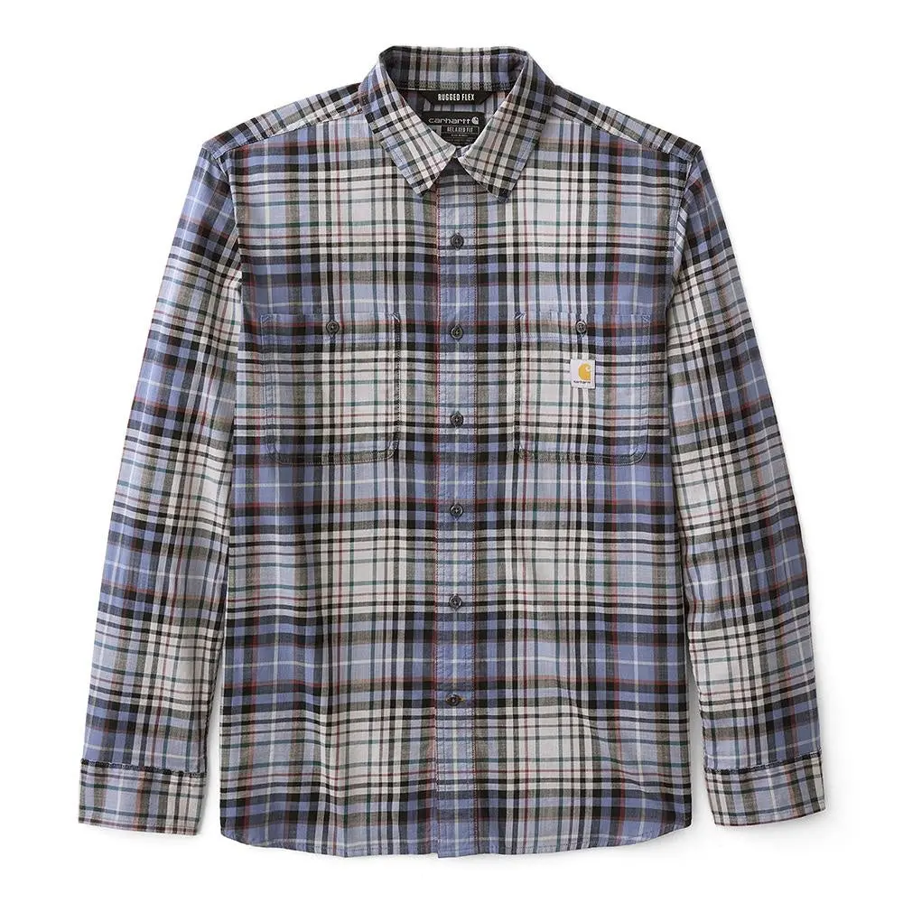 Rugged Flex® Relaxed Fit Lightweight Long-Sleeve Plaid Shirt - Faded Navy 1