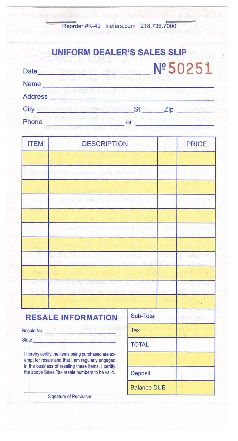 Sale! Single Dealer Sales Books (50 Sets/Book) 1