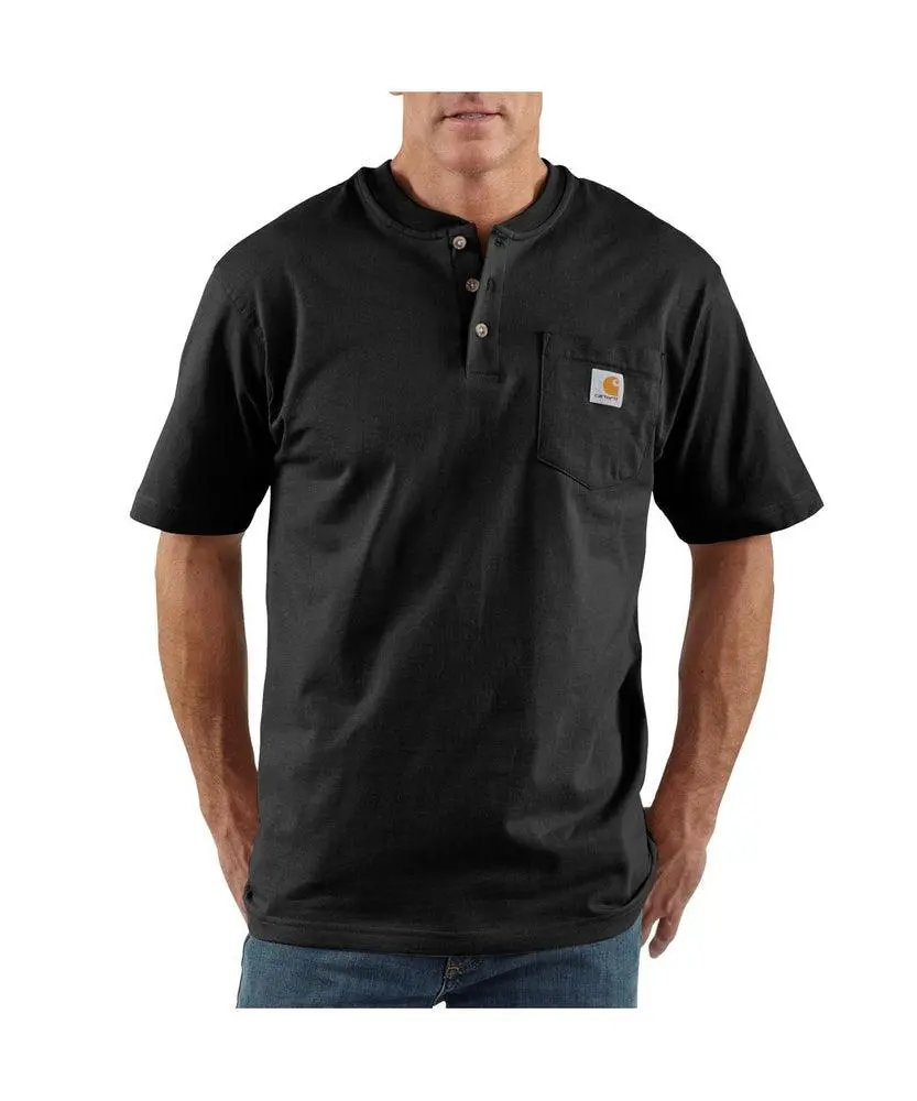 K84 - Loose Fit Heavyweight Short-Sleeve Pocket Henley T-Shirt - Black 1