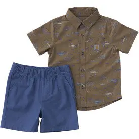 Infant/Toddler Boys Short Sleeve Shirt And Canvas Short Set - Blue Horizon 1
