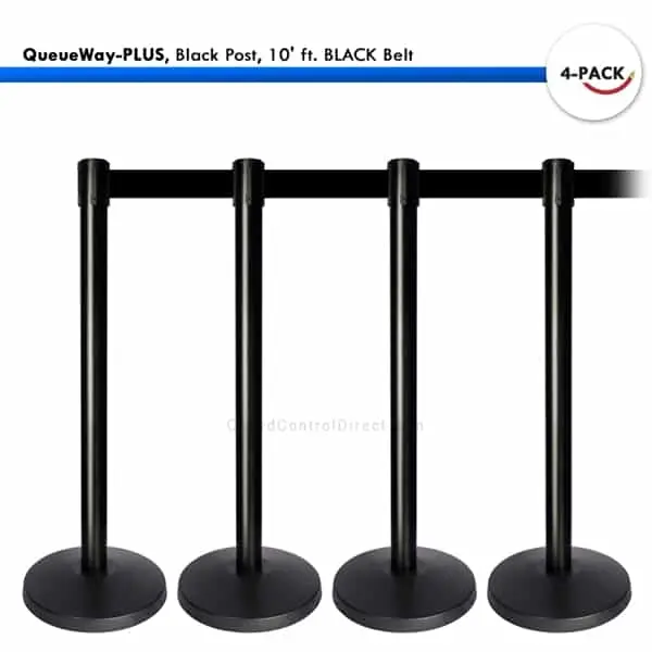 Kit: 4 Queueway-Plus Stanchions, Black Post, 10' Ft. Black Belt 1
