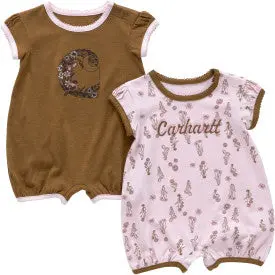 Infant Girls Short Sleeve Floral Romper 2 Pc Set - Carhartt Brown 1