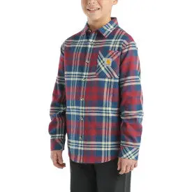 Youth Boys Long Sleeve Flannel Button Front Shirt - Dark Denim 1
