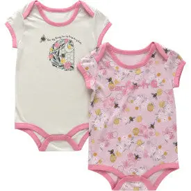Infant Girls Short Sleeve Bee Print 2Pc. Bodysuit Set - Turtle Dove 1