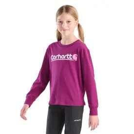 Youth Girls Long-Sleeve Core Logo T-Shirt -Plum Caspia 1