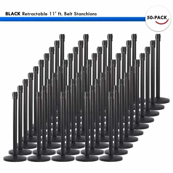 Pallette Of 50 Black Retractable 11' Ft. Belt Barriers 1