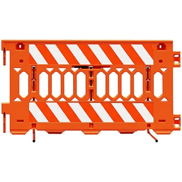"Pedestrian Control Barricade Pathcade, 2008-O-Egl, Orange. Two Sections Of Engineer Grade Striped Sheeting On One Side Of The Barricade, Left Top & Bottom One Side" 1