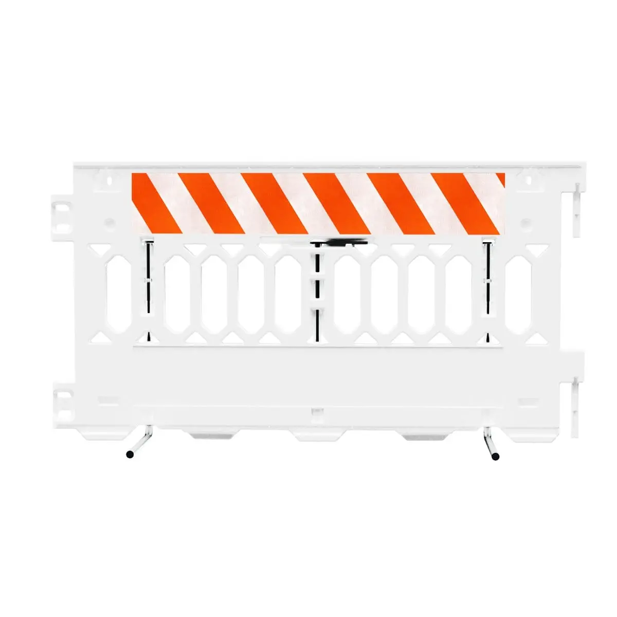 Pedestrian Control For Retail Spaces Pathcade, 2008-W-Dgl-T, White. One Section Of Diamond Grade Striped Sheeting On One Side Of The Barricade, Left Top Only One Side 1