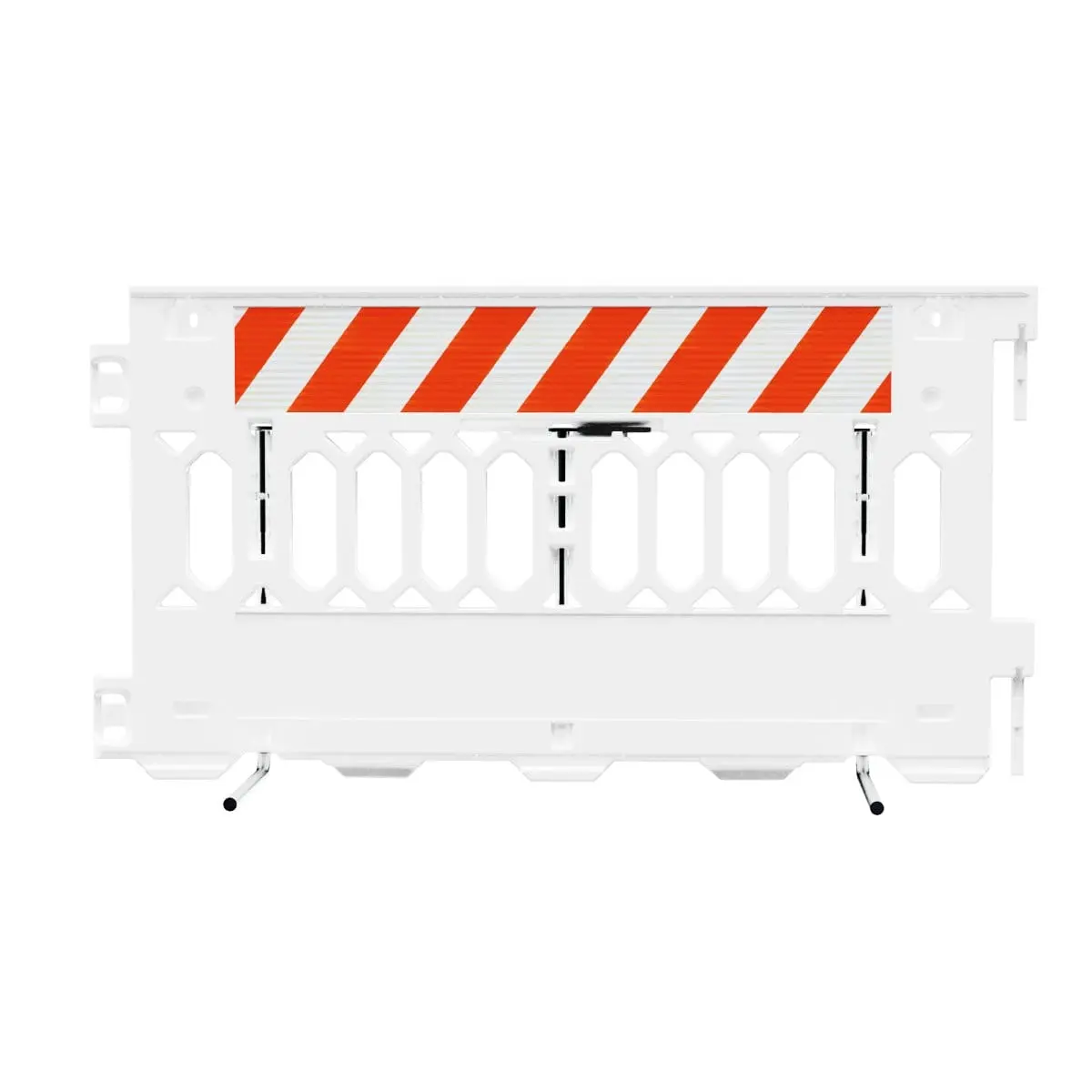 Plastic Barricade For Sporting Events Pathcade, 2008-W-Hipr-T, White. One Section Of High Intensity Prismatic Grade Striped On One Side Of The Barricade, Right Top Only One Side 1