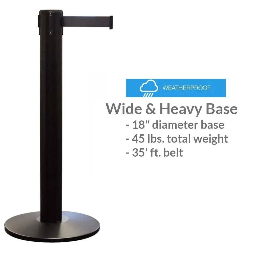 Premium Retractable Belt Barrier – Queuepro 400 (20-35' Ft. Belt, 18" Diam. Base) 1