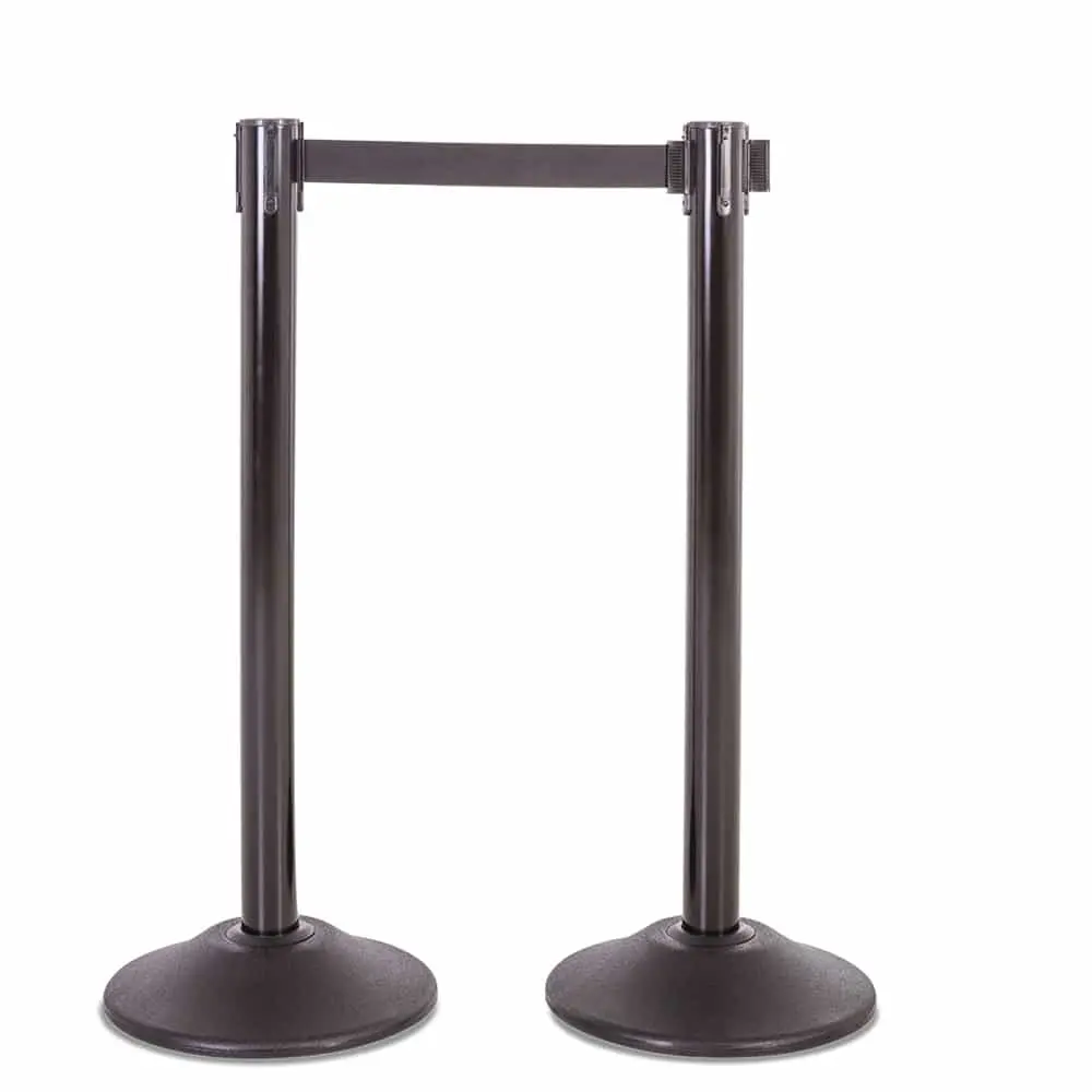 Premium Retractable Belt Stanchion - Black Steel Post With 15Lb Base & 7.5' Black Belt (2 Pack) 1
