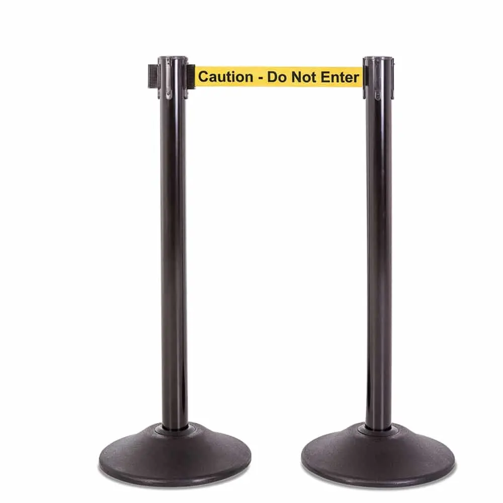 Premium Retractable Belt Stanchion - Black Steel Post With 15Lb Base & 7.5' "Caution - Do Not Enter" Belt (2 Pack) 1