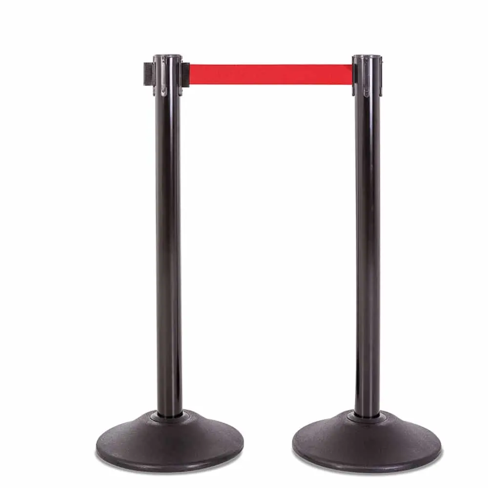 Premium Retractable Belt Stanchion - Black Steel Post With 15Lb Base & 7.5' Red Belt (2 Pack) 1