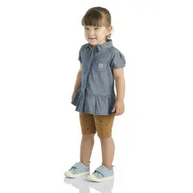 Infant/Toddler Girls Short Sleeve Chambray Shirt And Biker Short Set - Carhartt Brown 1