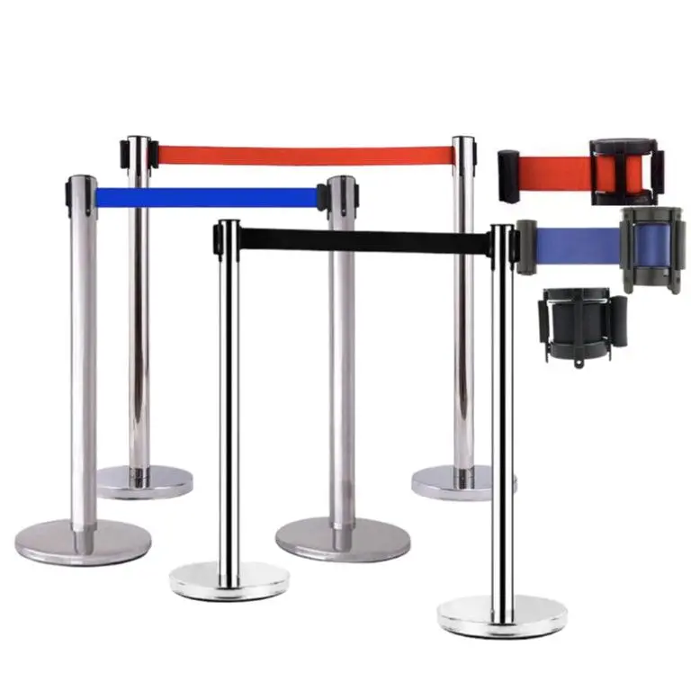 Crowd Control Stainless Steel Retractable Belt Queue Barrier,Stanchion-Flat Base 2