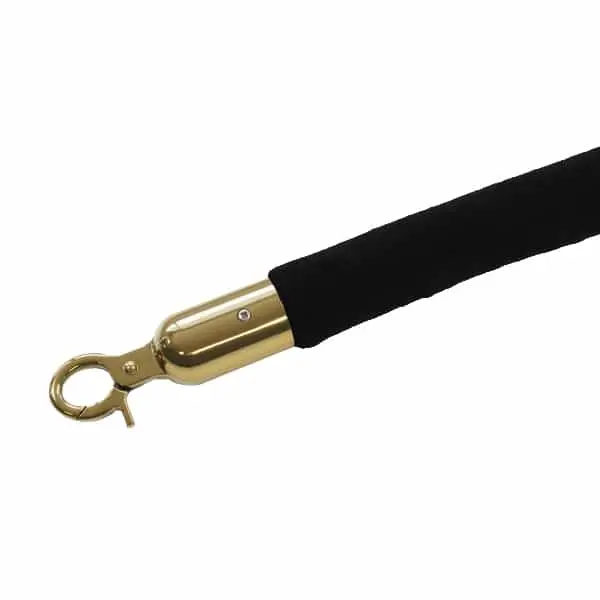 Queueway Black Velour Rope, 8' Ft., Polished Brass Ends 1