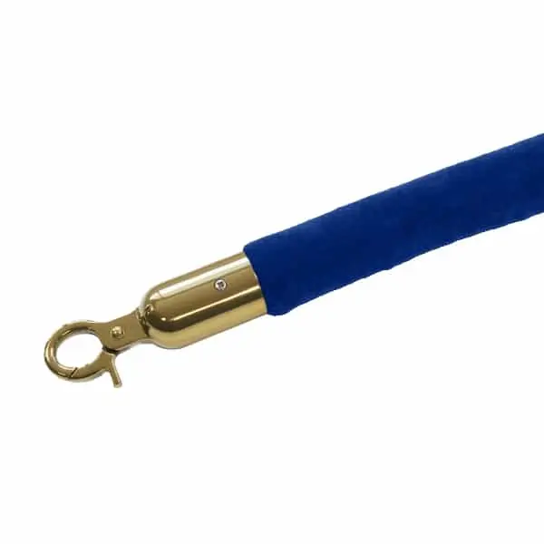 Queueway Blue Velour Rope, 6' Ft., Polished Brass Ends 1