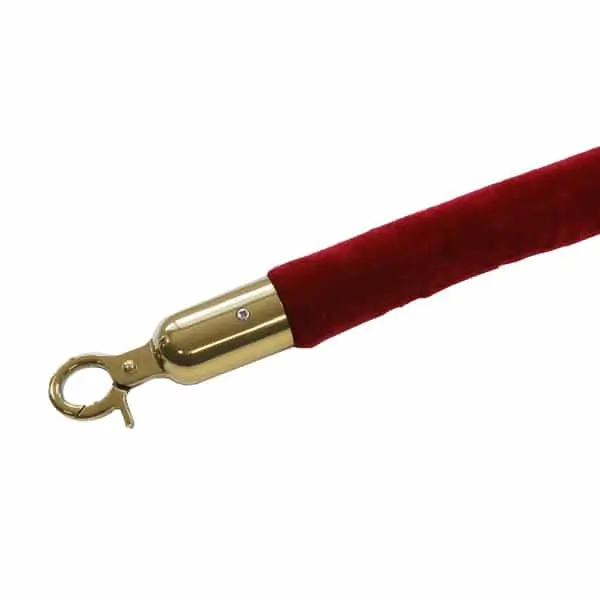 Queueway Red Velour Rope, 6' Ft., Polished Brass Ends 1