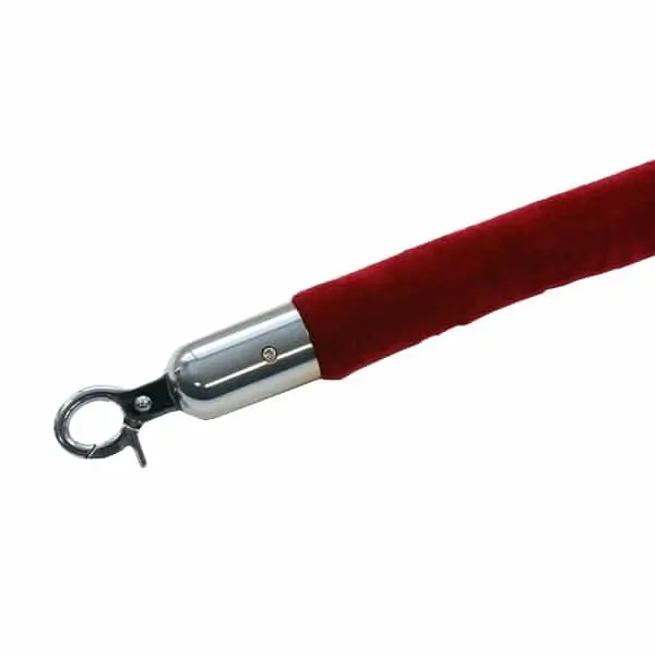 Queueway Red Velour Rope, 8' Ft., Polished Chrome Ends 1