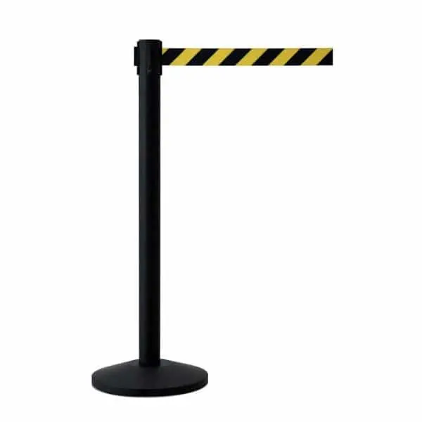 Queueway Retractable Belt Stanchion, Black Post, Black/Yellow 7.5' Ft. Belt 1