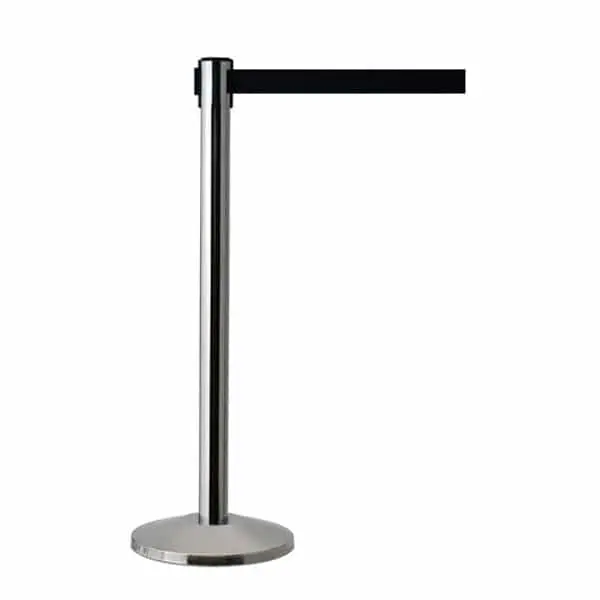 Queueway Retractable Belt Stanchion, Polished Stainless Post, Black 7.5' Ft. Belt 1
