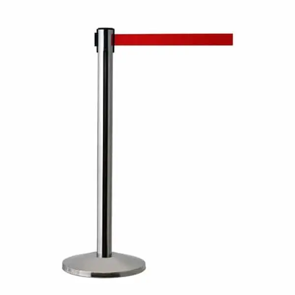Queueway Retractable Belt Stanchion,  Polished Stainless Post, Red 7.5' Ft. Belt 1