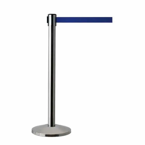 Queueway Retractable Belt Stanchion,  Satin Stainless Post, Blue 7.5' Ft. Belt 1