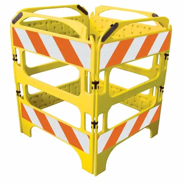 Safegate Manhole Guard, With Four Sections, Sheeted With Engineer Grade Striped Sheeting On Each Section 1