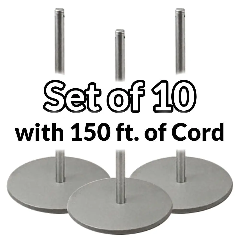 Set Of 10 - Museum & Art Gallery Stanchion, 16" Tall, Silver Anodized Economy "Q-Cord" 1