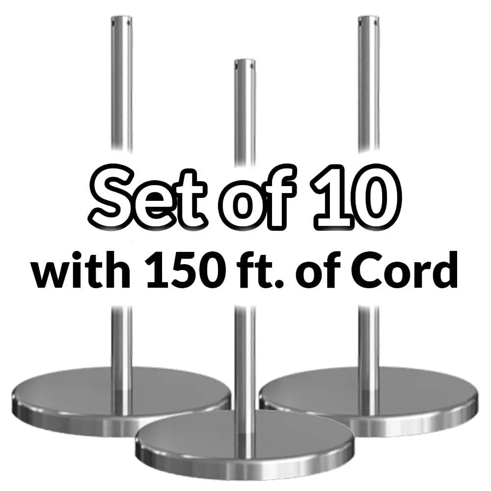 Set Of 10 - Museum & Art Gallery Stanchion, 16" Tall, Stainless Steel "Q-Cord" 1