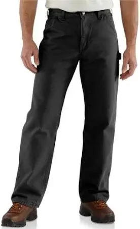 Mens B111 Flannel Lined Washed Duck Loose Fit Pant - Black 1